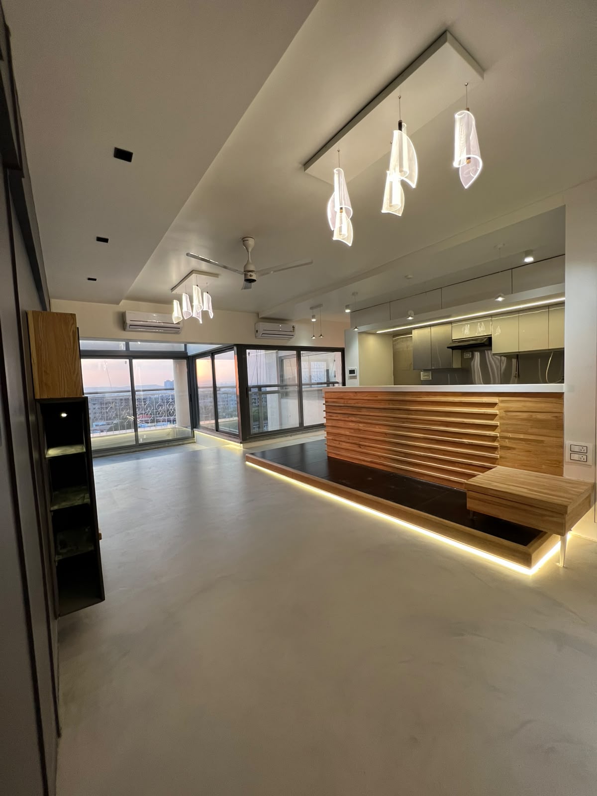 Completed open-plan living and kitchen space